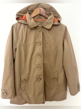 L.L. Bean Tan Hooded Jacket Women’s M Cotton Coat Lightweight Utility Classic